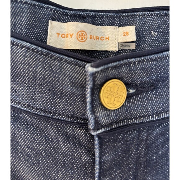TORY BURCH Jeans Womens Sz 28 Blue Denim Cropped, Piped‎ Jean Frayed Bottoms - Picture 4 of 10